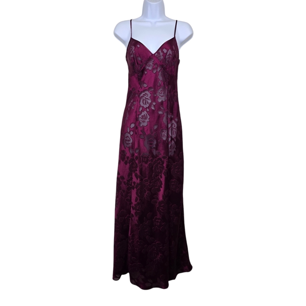 Victoria's Secret Womens Vintage Gold Label Burgundy Burnout Slip Dress Size S